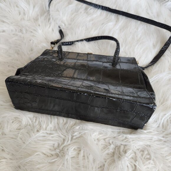 Vintage Croc Embossed Leather Satchel Top Handled Shoulder Crossbody Bag Gold - Picture 5 of 15